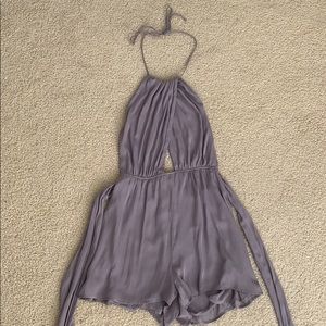 Backless silky purple romper